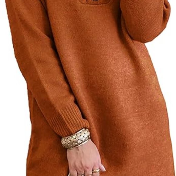 KIRUNDO 2023 Fall Winter Women's Long Sleeve Turtleneck Sweater Dress Button Dow - Picture 3 of 6